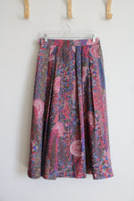 Vintage Geiger Pink Blue & Green Pleated Wool Midi Skirt | 40