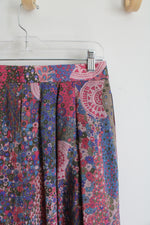 Vintage Geiger Pink Blue & Green Pleated Wool Midi Skirt | 40