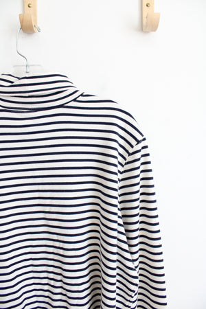 L.L. Bean White & Navy Striped Turtleneck Top | 1X