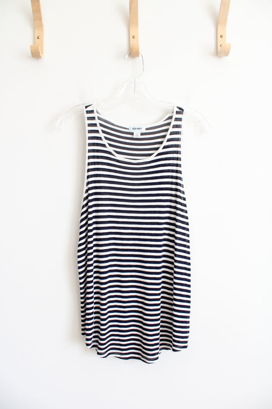 Old Navy White & Navy Striped Tank Top | L