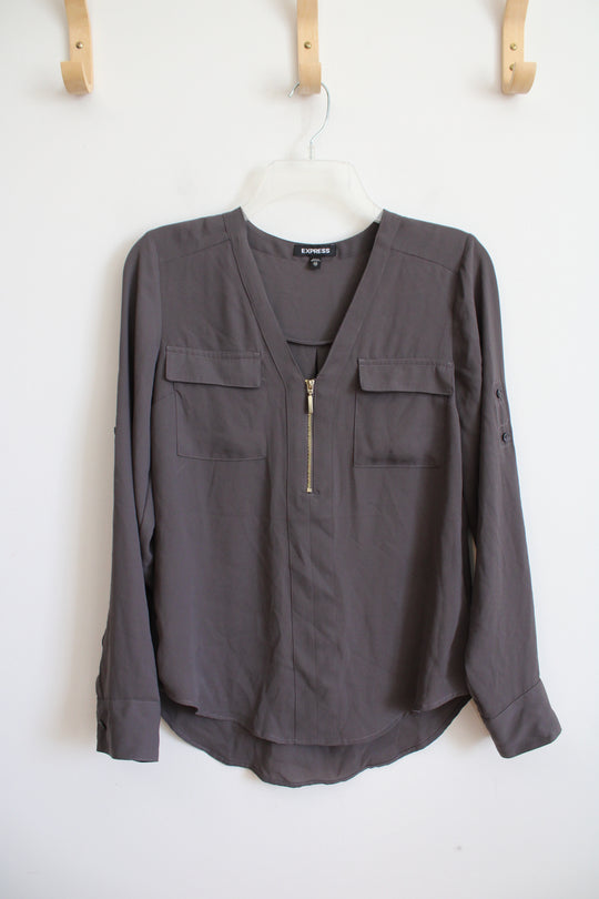 Express 1/4 Zip Gray Top | XS