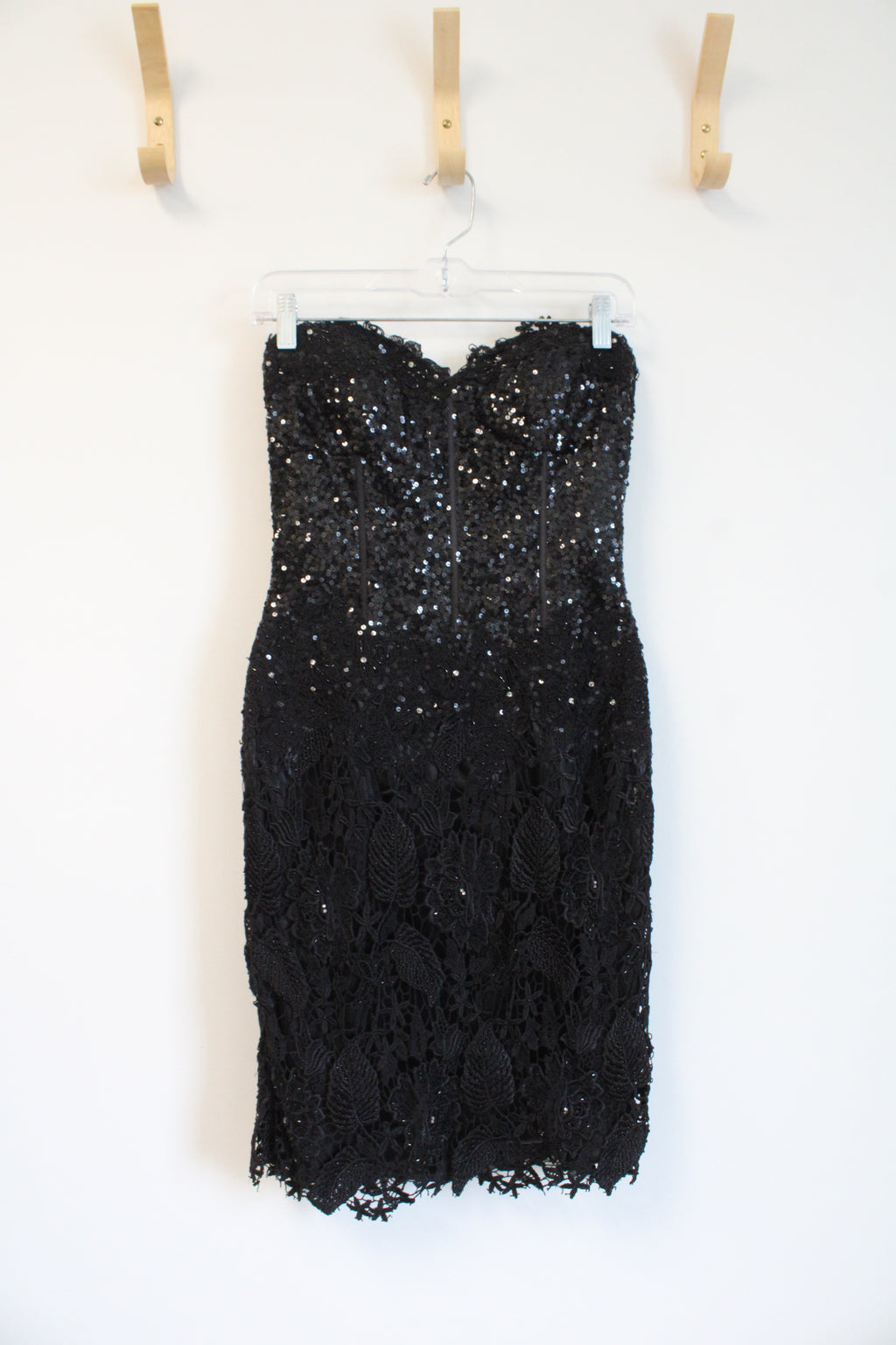 NEW Claire Dickson Black Sequined Strapless Bodycon Dress | 6