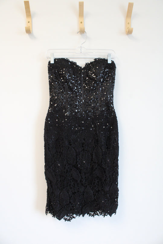 NEW Claire Dickson Black Sequined Strapless Bodycon Dress | 6
