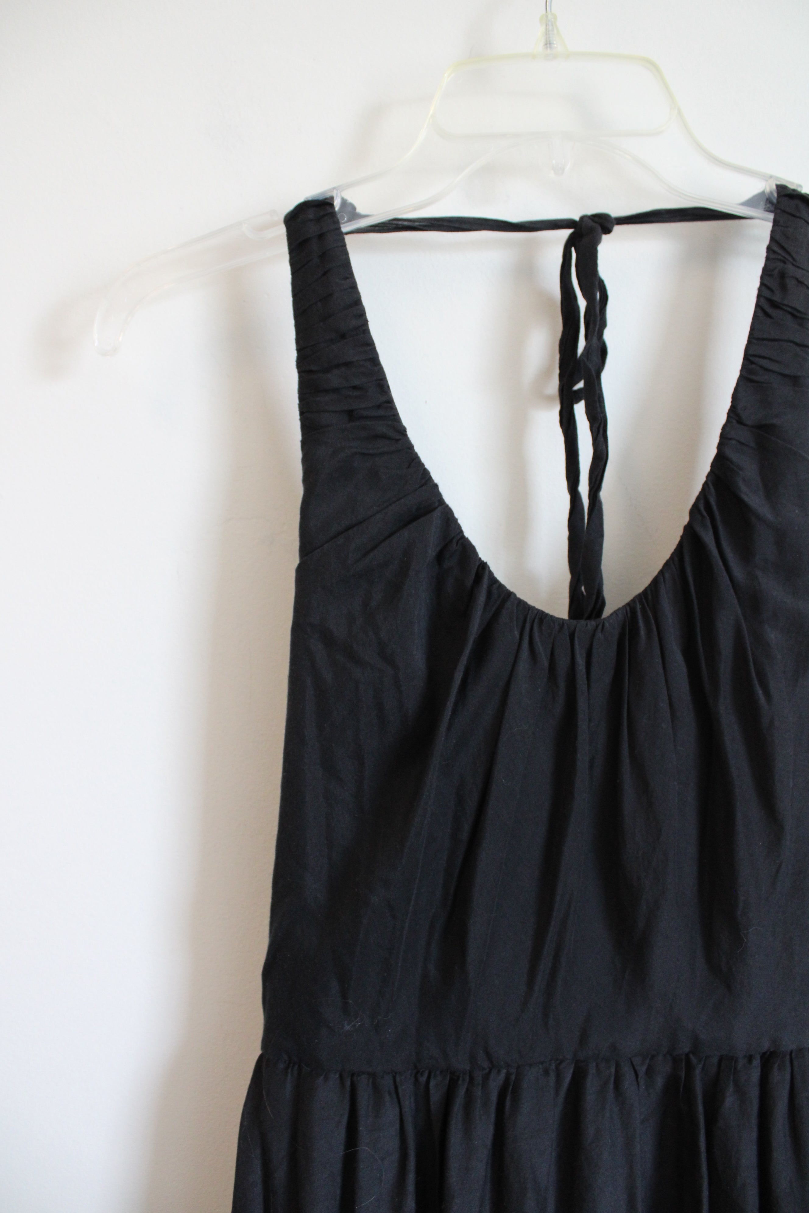 white house black market black ruffle dress White House Black Market Black Silk Blend Tiered Halter Neck Dress main image 1