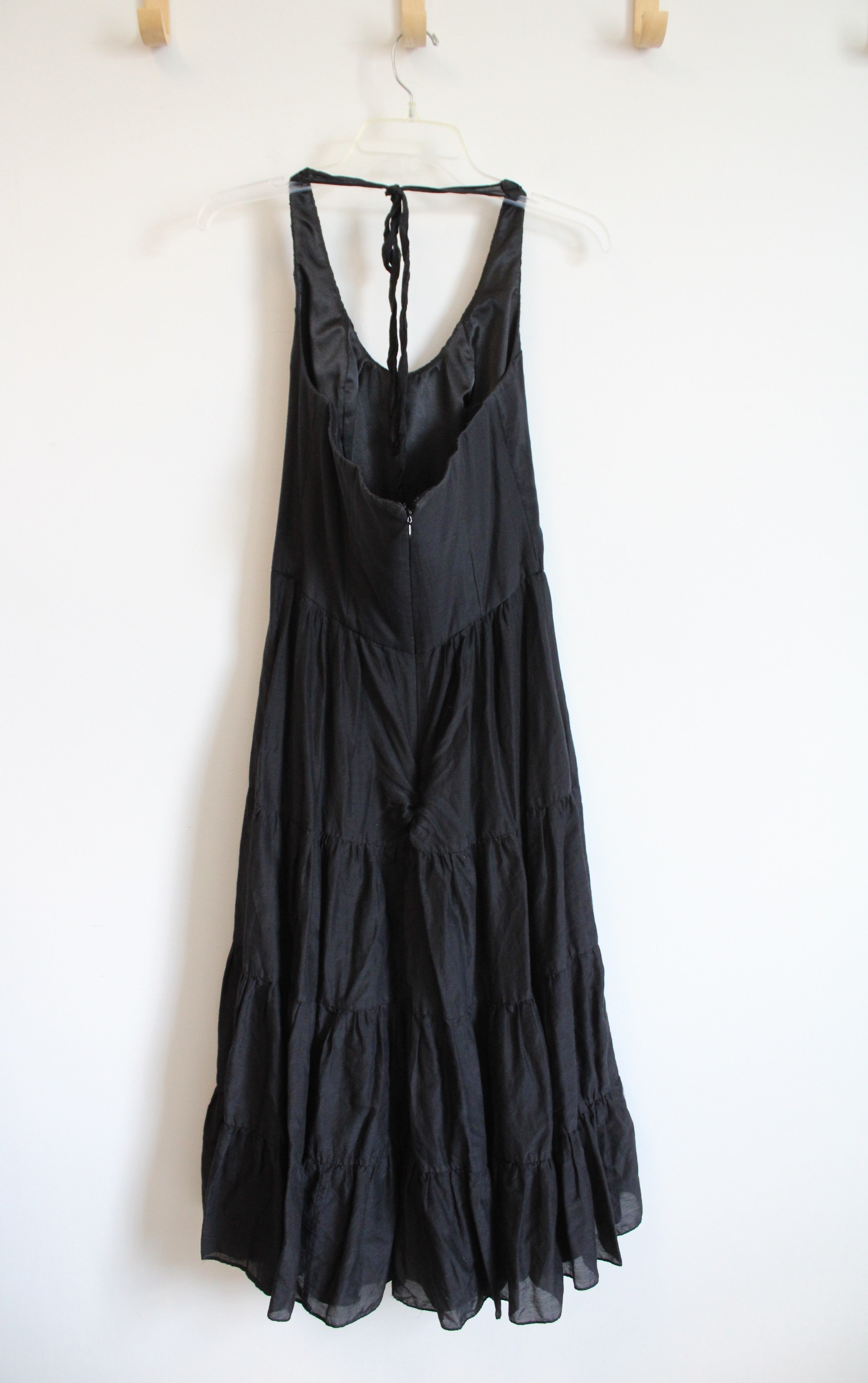 White House Black Market Black Silk Blend Tiered Halter Neck Dress
