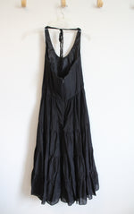 White House Black Market Black Silk Blend Tiered Halter Neck Dress | 2