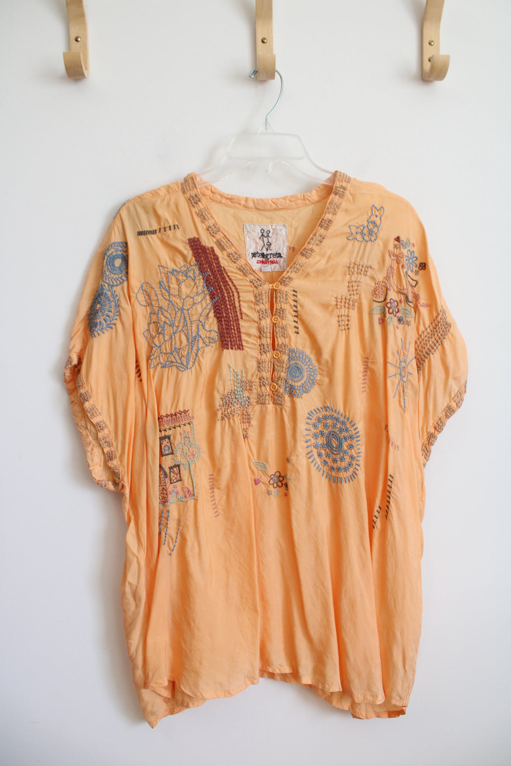 Pete & Greta Peach Embroidered Boho Top | XL