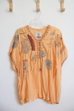 Pete & Greta Peach Embroidered Boho Top | XL