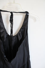 White House Black Market Black Silk Blend Tiered Halter Neck Dress | 2