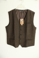 NEW PJ Paul Jones Brown Herringbone Wool Blend Tweed Suit Vest | XL