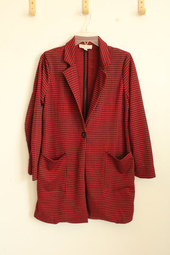 Philosophy Red and Black Houndstooth Long Blazer | M