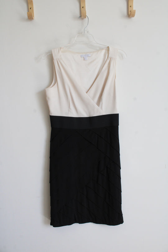 New York & Company Cream & Black Layered Sheath Dress | S