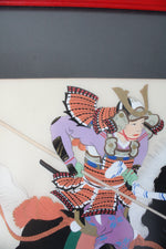 Vintage Japanese Samurai On Horseback Silk Painting | 25X21"