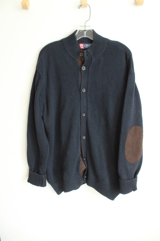 Chaps Elbow Patches Navy Blue Button Down Sweater Cardigan | XL