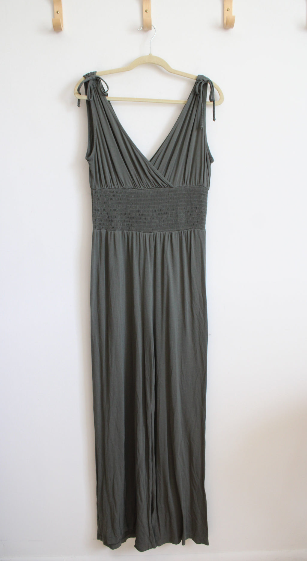 Olive Green Ruched Waist Jumpsuit | L