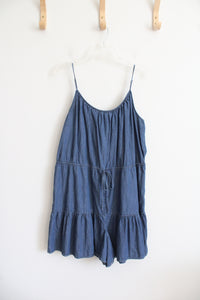 Express Blue Chambray Flowy Tiered Romper | XL