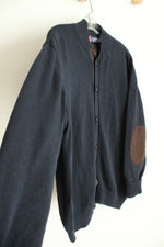 Chaps Elbow Patches Navy Blue Button Down Sweater Cardigan | XL