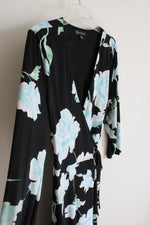International Concepts Black & Blue Floral Wrap Midi Dress | M