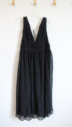 NEW Banana Republic Black Deep V-Neck & Back Silk Blend Maxi Dress | L