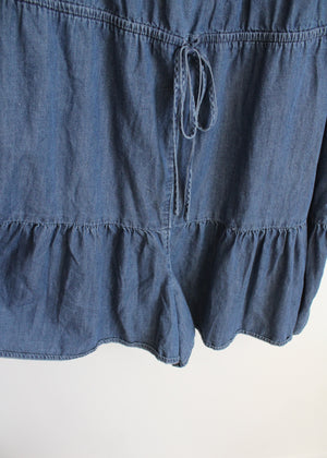 Express Blue Chambray Flowy Tiered Romper | XL