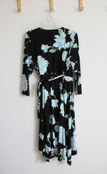 International Concepts Black & Blue Floral Wrap Midi Dress | M