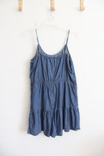 Express Blue Chambray Flowy Tiered Romper | XL