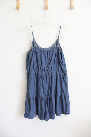 Express Blue Chambray Flowy Tiered Romper | XL