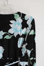 International Concepts Black & Blue Floral Wrap Midi Dress | M