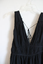 NEW Banana Republic Black Deep V-Neck & Back Silk Blend Maxi Dress | L