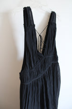 NEW Banana Republic Black Deep V-Neck & Back Silk Blend Maxi Dress | L