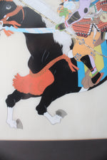 Vintage Japanese Samurai On Horseback Silk Painting | 25X21"