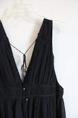 NEW Banana Republic Black Deep V-Neck & Back Silk Blend Maxi Dress