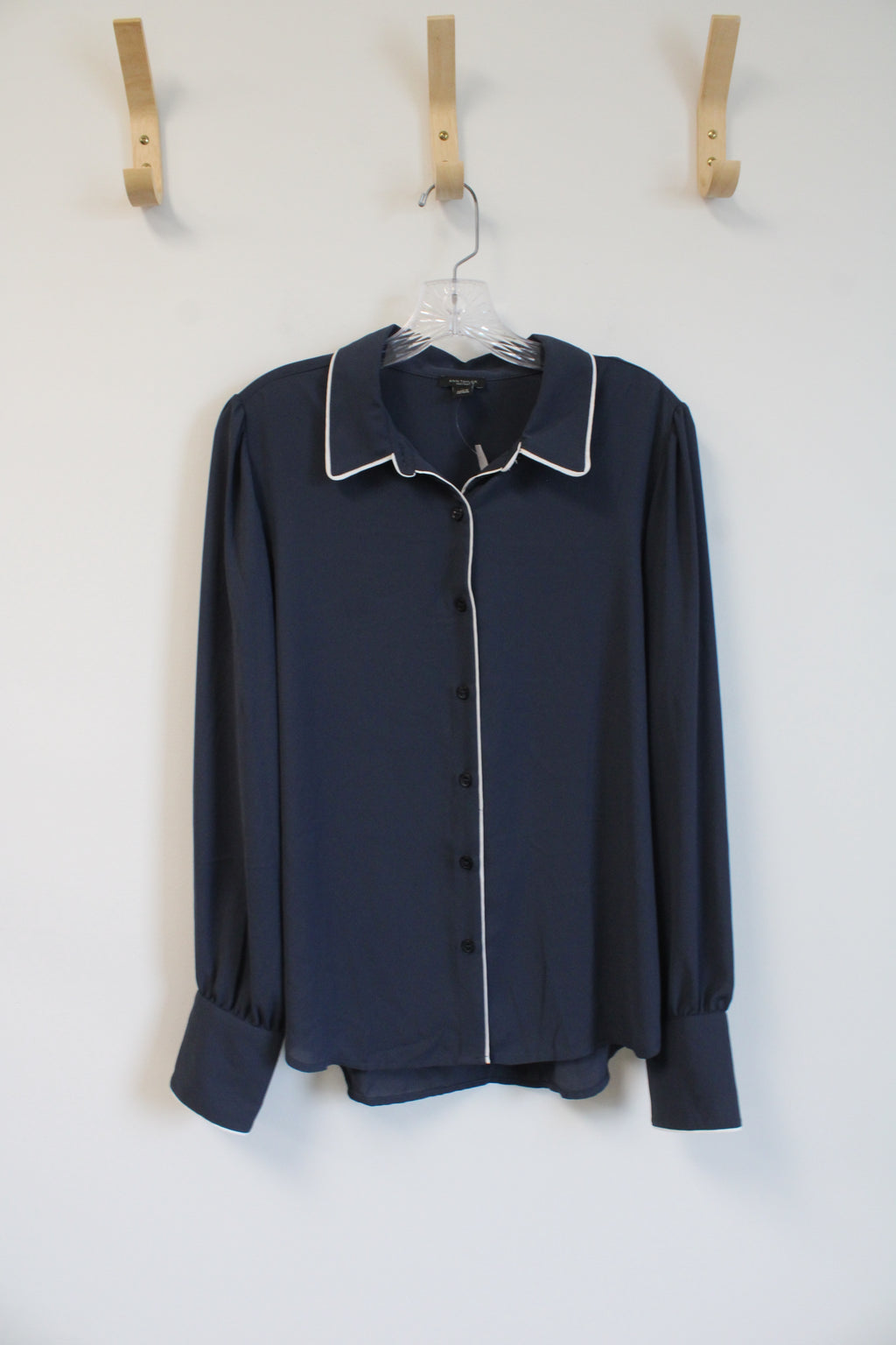 NEW Ann Taylor Gray Sheer Button Down Top | L
