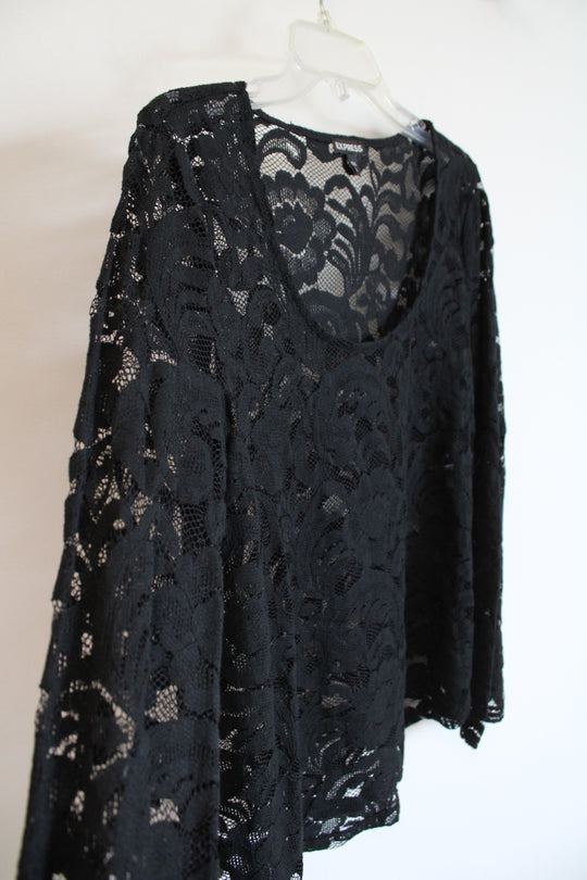 Express Black Lace Long Sleeved Top | S