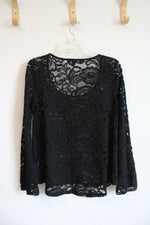 Express Black Lace Long Sleeved Top | S