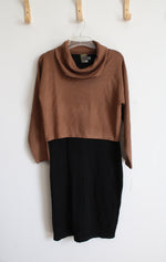 NEW Taylor Black & Brown Cowl Neck Sweater Dress | M