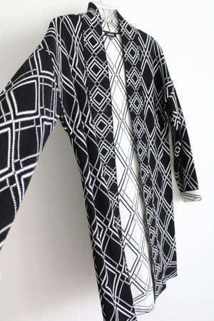 Premise Black Patterned Long Knit Cardigan | M