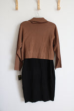 NEW Taylor Black & Brown Cowl Neck Sweater Dress | M