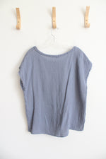 Tahari Dusty Blue Gauzy Cotton Boxy Top | L
