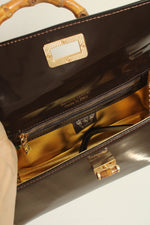 Pratesi Firenze Patent Leather Brown Bamboo Handle Purse