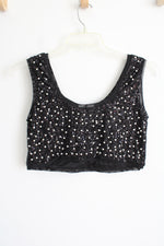 NEW Mable Black Sequined Pearl Beaded Crop Tank | M