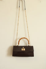 Pratesi Firenze Patent Leather Brown Bamboo Handle Purse