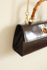 Pratesi Firenze Patent Leather Brown Bamboo Handle Purse