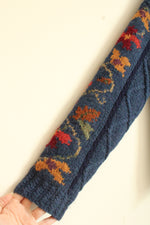 Icelandic Design Blue Floral Zip-up Felted Wool Sweater | S