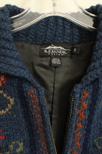 Icelandic Design Blue Floral Zip-up Felted Wool Sweater | S
