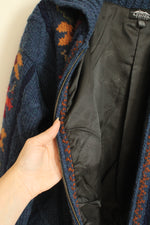 Icelandic Design Blue Floral Zip-up Felted Wool Sweater | S