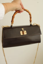 Pratesi Firenze Patent Leather Brown Bamboo Handle Purse