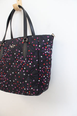 Kate Spade Jae Quilted Festive Confetti Black Nylon Medium Satchel