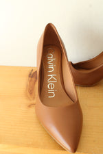 Calvin Klein Gayle Camel Brown Leather Pumps | Size 7.5