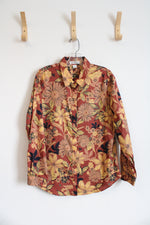 Coldwater Creek Brown & Orange Floral Button Down Shirt | 10